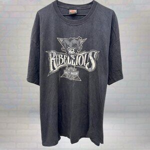 Vintage Harley Davidson Rebellious T-Shirt Black Biker Graphic Tee Size 2XL